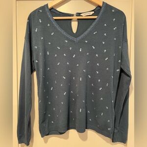 Blue Long Sleeve Blouse with V-Neckline